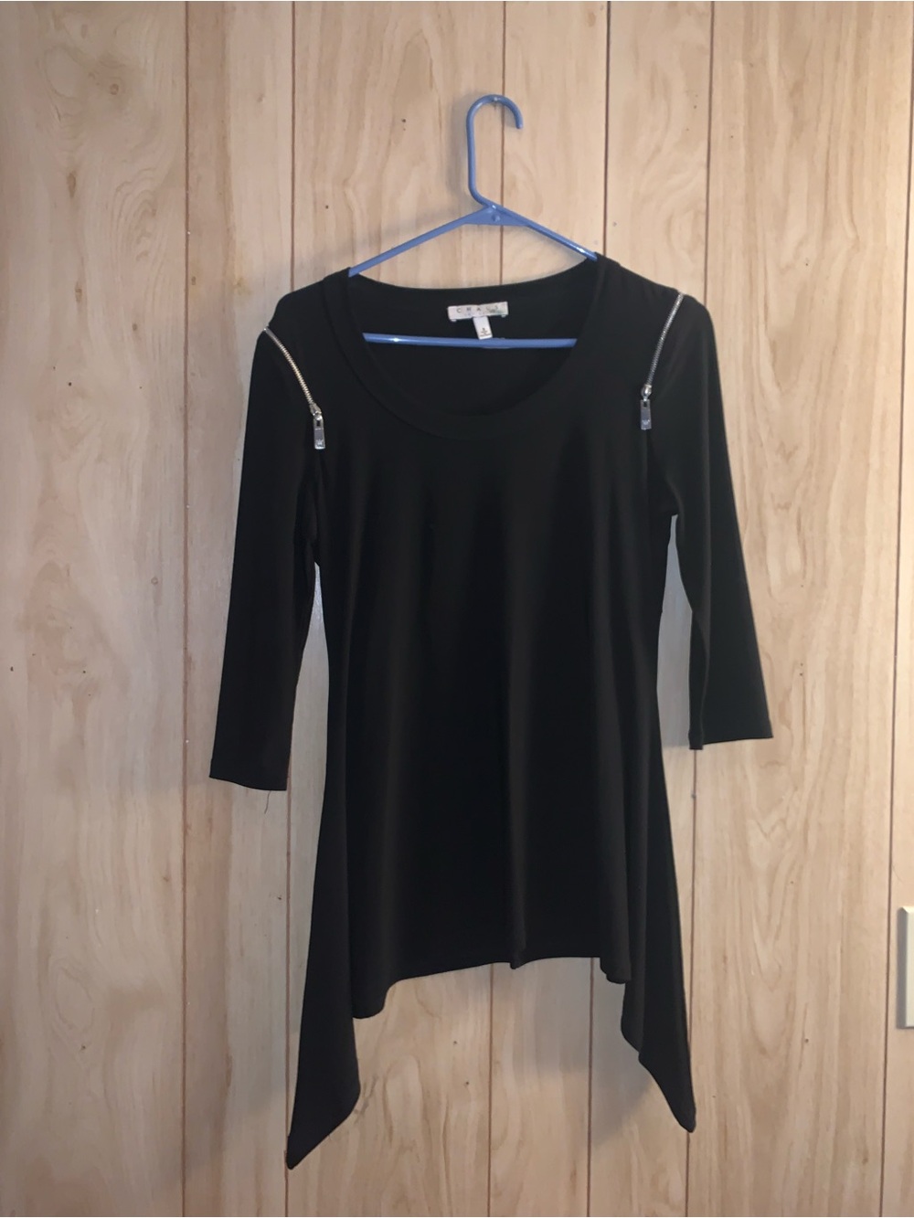 Chaus Black Asymmetric Tunic with Shoulder Zippers